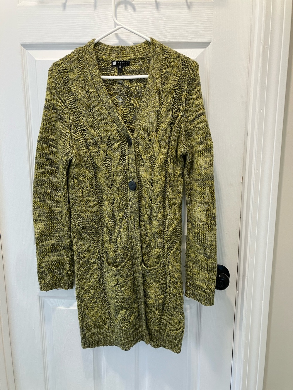 Carole Little Olive Green Cable-Knit Long Cardigan